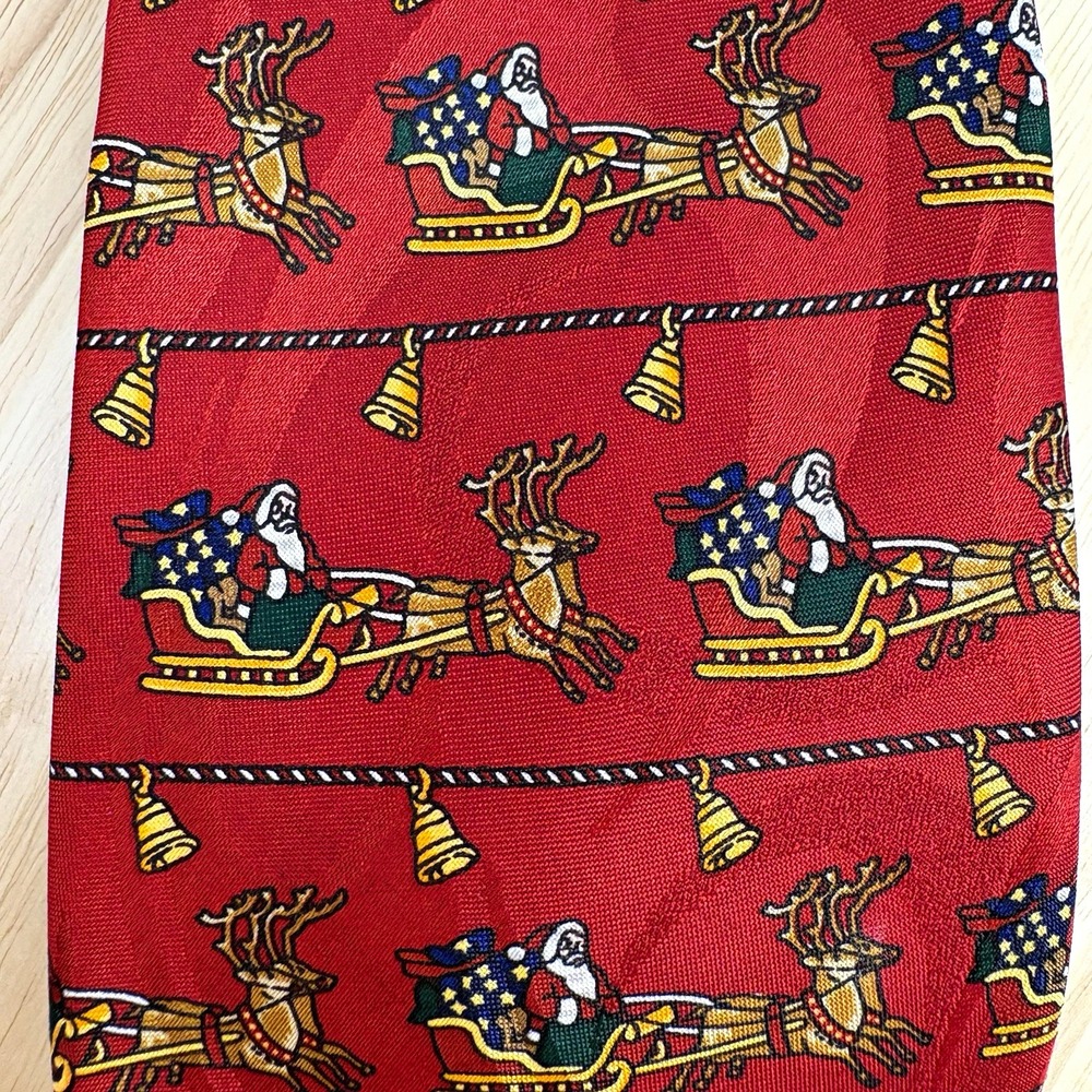 Jingle Bells Santa Sled Reindeer Men's Red Novelty Christmas Neck Tie